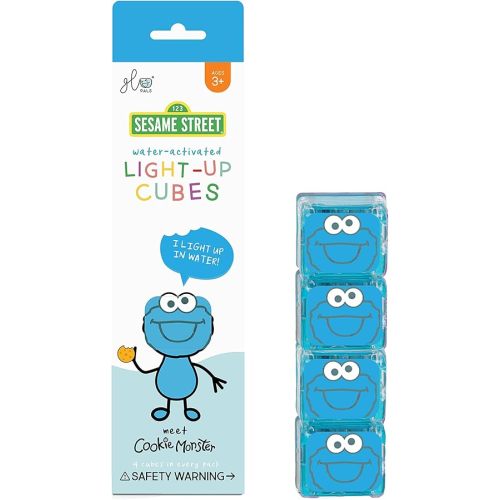 Glo Pals x Sesame Street Water-Activated Light-Up Cubes for Sensory Play (Cookie Monster - Blue)