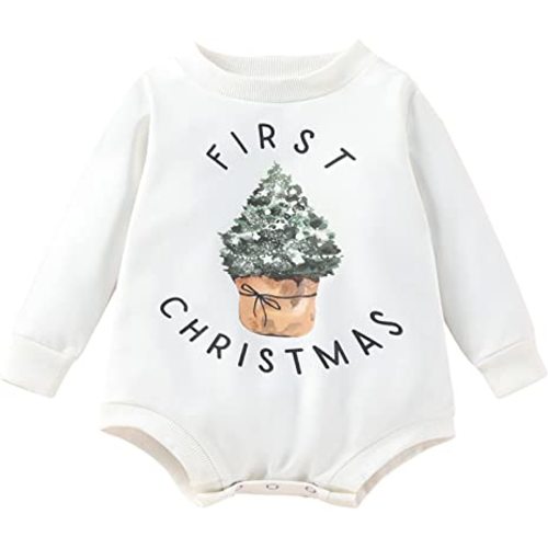 FYBITBO My First Christmas Baby Girl Boy Outfit Sweatshirt Romper Sweater Onesie Long Sleeve Bodysuit Fall Clothes