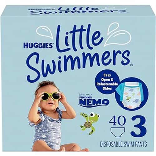 Huggies Little Swimmers Disposable Swim Diapers, Size 3 (16-26 lbs), 40 Ct (2 packs of 20), Packaging May Vary