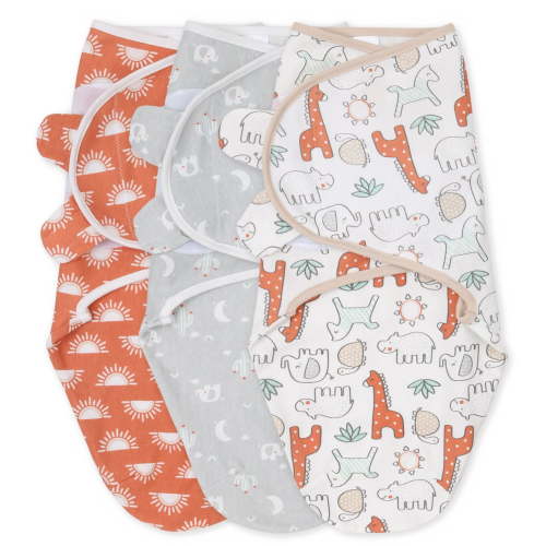 The Peanutshell Elephant Print Receiving Blankets, Newborn Swaddles for Baby Boys and Girls, 3 Pack Set, Desert Safari