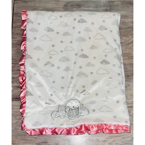 Juicy Couture White Pink Satin Ruffle Cloud Star Baby Blanket Infant HTF RARE