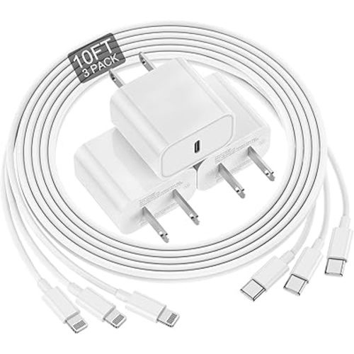 for iPhone Charger Fast Charging 10 FT, Long USB C to Lighting Cable 10 Foot with 20W USB C Rapid Phone Charger Block, Compatible with iPhone 14 Pro/13Pro Max/12/11Pro/Mini, 3 Pack-White