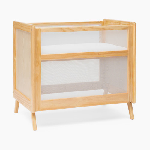 2-in-1 Breathable Mesh Convertible Mini Crib with Mattress - Natural