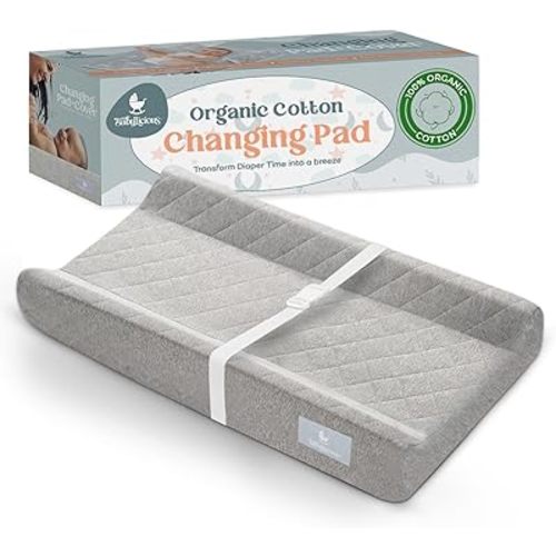 Organic Cotton Changing Pad - Soft & Breathable Diaper Changing Pad, Safe Non-Slip Waterproof Design | Removable & Washable Baby Changing Pad Cover | Standard Changing Pad for Dresser - Modern Grey