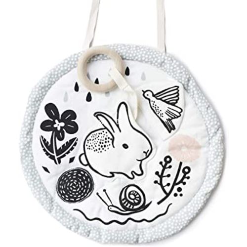 Wee Gallery Organic Activity Pad - High Contrast Tummy Time Play Mat with 4 Interactive Activities - Soft Sensory Mat for Babies - Visual & Motor Skill Development Pad - (Meadow)