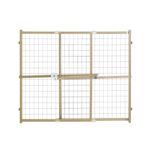 Toddleroo by North States Quick Fit Wire Mesh Wooden Baby Gate: 29.5"- 50" Wide. Pressure Mounted Baby Gate for Doorway. Tension Lever For Quick Custom Fit. (31" Tall, Sustainable Hardwood)