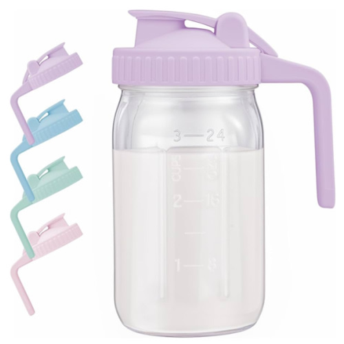 Amazon.com: Breast Milk Pitcher with Leak Proof Flip Cap & Pour Spout, 32 oz Wide Mouth Mason Jars for Breast Milk Storage Container, Glass Picther with Lid for Cold Brew Coffee, Sun Tea, Juices, Purple : Home & Kitchen