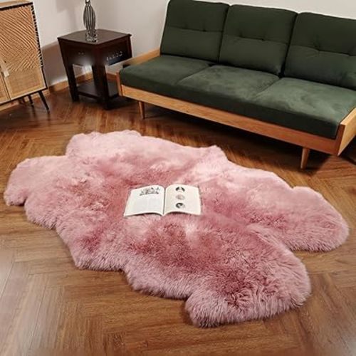 Sheepskin Rug Area Rug for Kids Bedroom Light Pink 4ft x 6ft