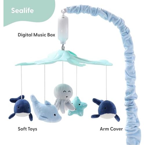 The Peanutshell Crib Mobile for Boys or Girls - Light and Dark Blue Musical Baby Crib Mobile with 12 Lullabies, Ocean Baby Nautical Nursery Decor