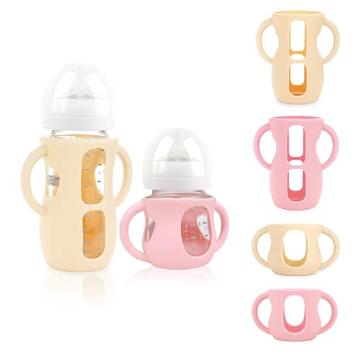 4-Pack Silicone Sleeves for Philips Avent Glass Bottles 4 & 8 oz | BPA-Free Drop-Resistant Baby Bottle Sleeves with Handles, Compatible with Philips Avent Natural Glass Baby Bottles