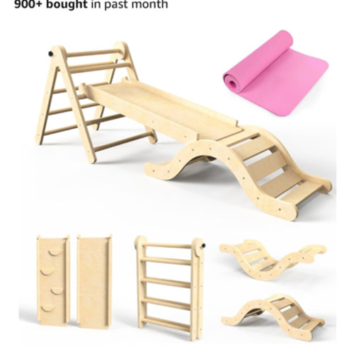 Amazon.com: Pikler Triangle Set 7in1 Toddler Climbing Toys Indoor Foldable Baby Climbing Toys Wooden Montessori Climbing Set with Arch, Ramp, Ladder for 1-3 Years, Jungle Gym for Kids (Natural) : Toys & Games