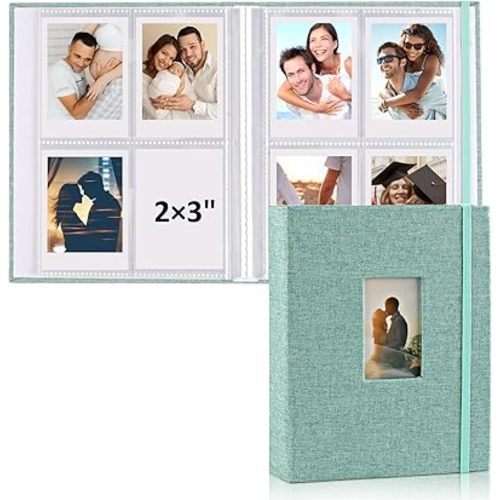 vivinin 2PCS Polaroid Photo Album, 2x3 Inch Pockets Mini Photo Album for 104 Pockets Hold 208 Pictures, Linen Hardcover Polaroid Album Book for Photos, Family Anniversaries, Baby Vacations (Green)
