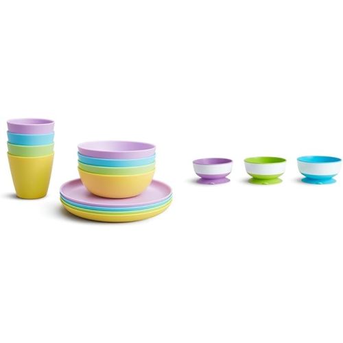 Munchkin® 12pc Baby and Toddler Feeding Supplies Set - Includes Plates, Bowls, and Cups & Stay Put™ Suction Bowls for Babies and Toddlers, 3 Pack, Blue/Green/Purple - 12pk Set + 3pk Suction Bowls