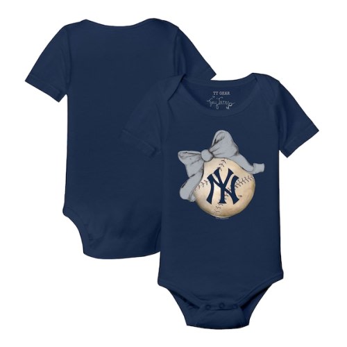 Infant New York Yankees Tiny Turnip Navy Baseball Bow Bodysuit