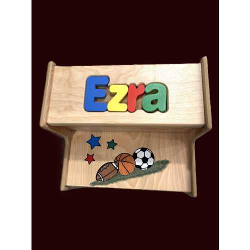 NEW Hand Painted 2-Step Wood Puzzle Name Stool - Boy or Girl