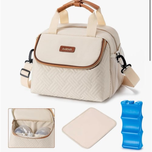 Amazon.com: BABEYER Breastmilk Cooler Bag with Ice Pack Fits 6 Baby Bottles up to 9 Ounce, Wearable Breast Pumps Cooler Bag for Nursing Mom Daycare, Work, Travel- Cream : Baby