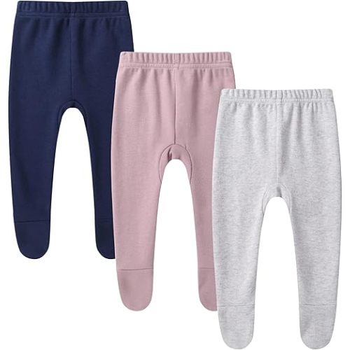 O2 BABY Organic Cotton Unisex Baby Jogger Pants, 3-Pack Pull-on Bottoms, Newborn Leggings