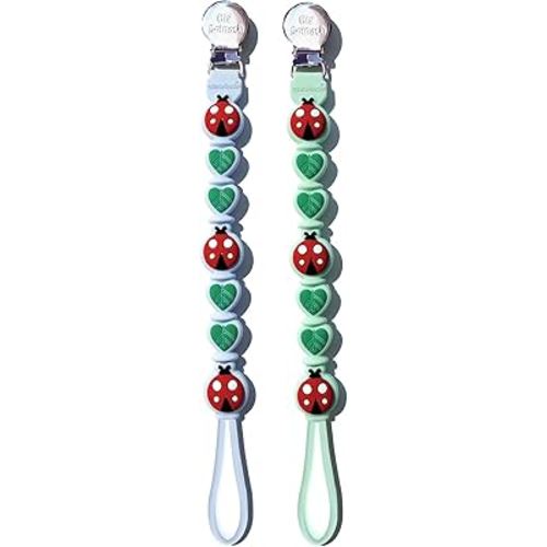 Silicone Pacifier Clips for Boys & Girls – Personalized Pacifier Holder;Neutral & Cute Pacifier Clips for Babies;Teething, Soothies – BPA-Free, Durable & Soft (Green+Blue)