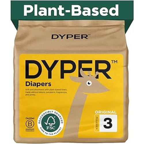 DYPER - Baby Diapers Hypoallergenic Cloth Alternative Day & Overnight Protection - Made with Plant-Based* & Honest Ingredients - Size 3 (28 Count)