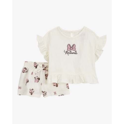 Baby Girl 2-Piece Minnie Mouse Flutter-Sleeve Gauze Top & Short Set - Cream - Carter's | Carter's