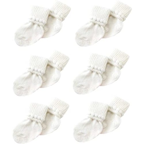 Newborn Baby Boy & Girl Socks by Nurses Choice - Includes 6 Pairs of Cotton Socks - White