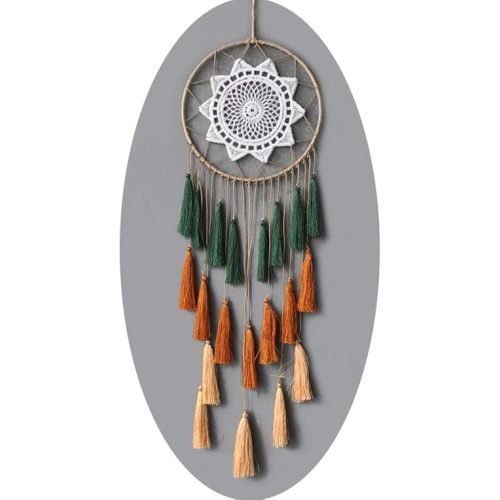 Dream Catchers for Teens Girl Bedrooms Decor Boho Nightmare Crochet Sun Floral Woodland Traditional Dreamcatcher Windchime for Boy Room Decorations, Baby Shower, Toddler Crib,Gold Green Orange