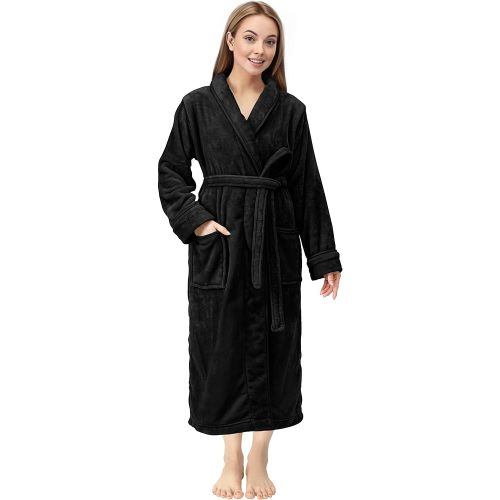NY Threads Premium Women's Robe Plush Soft Long Bathrobe Warm Fleece Shawl Collar Spa Robe