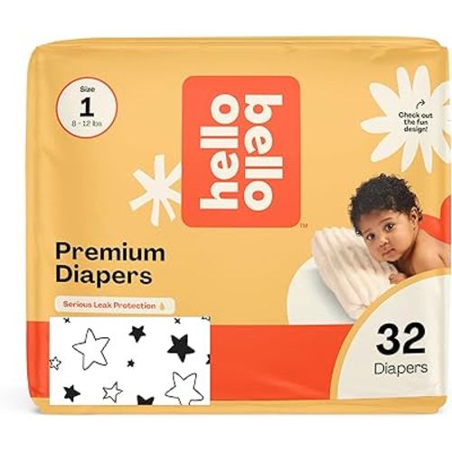 Hello Bello Diapers, Size 1 (8-12 lbs) Superstars, 32 Count of Premium Disposable Baby Diapers, Hypoallergenic with Soft, Cloth-Like Feel