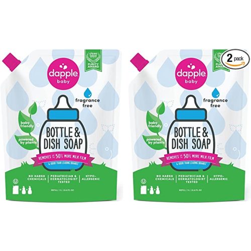 Dapple Baby, Bottle and Dish Liquid Refill Dish Soap Plant Based Hypoallergenic, Fragrance Free, (Pack of 2) 68.0 Fl Oz - 34 Fl Oz (Pack of 2)