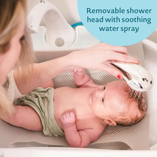 The First Years Rain Shower Baby Bathtub — Baby Spa for Newborn to Toddler — includes Convertible Bathtub and Sling with Soothing Spray — Baby Bath Essentials - Shower + Tub