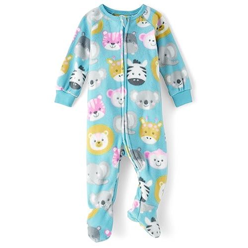 The Children's Place baby girls Animal Face Fleece Footed One Piece Pajamas