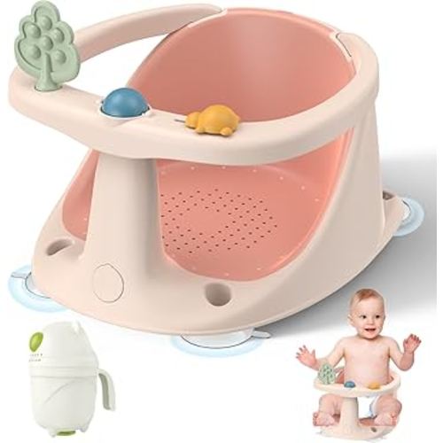 Baby Bath Seat: Infant Bath Seats for Babies Sitting Up - Toddler Bath Seat for Babies 6 Months & Up Baby Bathtub Seat with Non-Slip Suction Cups Baby Bath Tub Chair for Shower, Pink