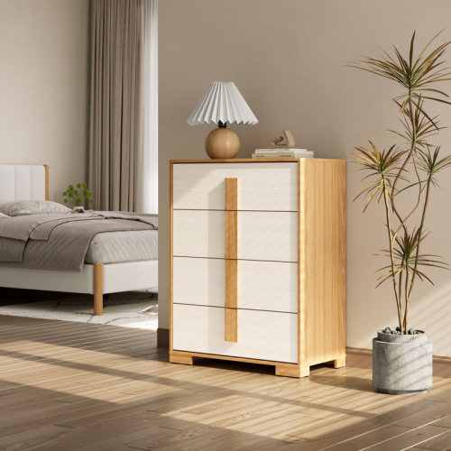 Latitude Run® Natural and White 40.9-Inch Tall 4-Drawer Chest | Wayfair
