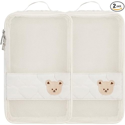Baby Diaper Organizer - 2 Pack Waterproof Pouches, Mesh Bag, Reusable, Washable or Cloth Diapers (White)