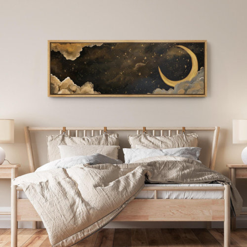 IDEA4WALL Moody Yellow Crescent Moon Night Clouds Home Decor Extra Large Picture Framed Canvas Print Wall Art & Reviews | Wayfair