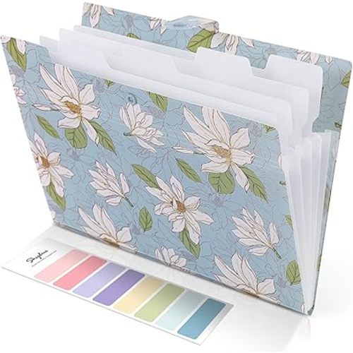 SKYDUE Accordion File Organizer, Floral Expanding File Folders with 5 Pockets, Cute Document Organizer for Paper Bills Receipt Storage, School Office & Hospital Supplies Letter/A4 Size Sky Blue