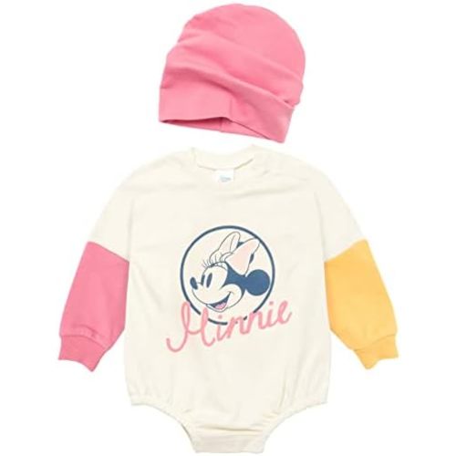 Disney Junior Baby Girls French Terry Bubble Romper Oversized Bodysuit & Hat Newborn to Infant Sizes (Newborn - 24 Months)
