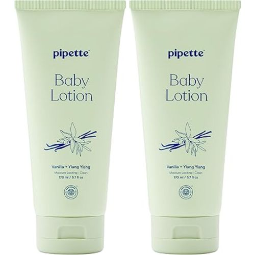 Pipette Baby Lotion, Vanilla + Ylang Ylang Scent, 5.7 fl oz (Pack of 2), Baby Lotion for Newborn, Sensitive Skin, and Kids, Non-Toxic and Hypoallergenic, Made with Ceramides