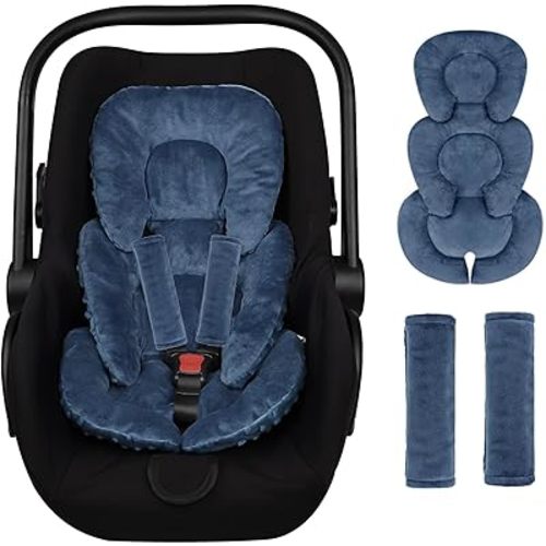 GFU Infant Car Seat Insert Head and Body Support, Reversible Newborn Insert for Carseat with Strap Pads, Soft Stroller Cushion Pillow Insert for Boys and Girls, Fits for Stroller, Swing, Blue