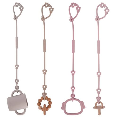 Toy Safety Straps, Silicone Pacifier Clips, Adjustable Stretchable Sippy Cup Straps for Strollers, High Chair, Cribs, Hanging Baskets, Car Seat, Shopping Trolley - Dvsty Lilac,Dvsty Rose,Sand,Linght Grey