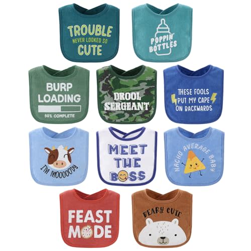 The Peanutshell Baby Boy Terry Bibs Set of 10-100% Cotton, Soft, Absorbent Baby Bibs for Boys, Toddler Baby Boy Bibs Set, Newborn & Infant Bib - Oh Boy!