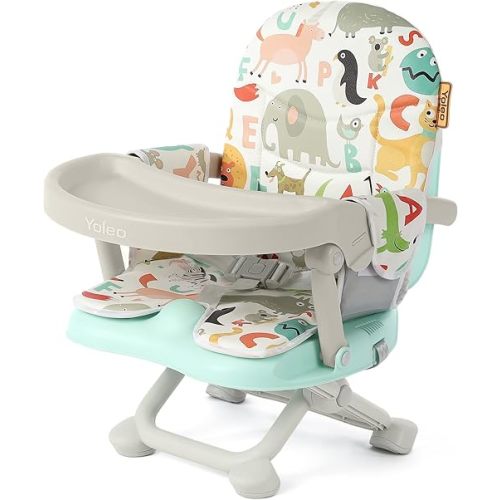 YOLEO Baby High Chair Booster Seat for Dining Table Height Adjustable Toddlers Chair Portable Foldable Highchair with Cushion & Tray Removable(Green)