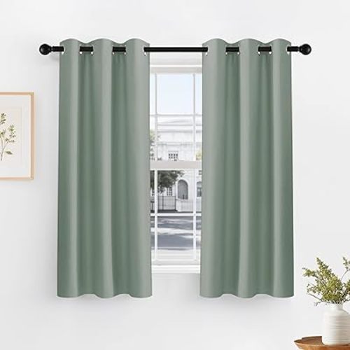 PONY DANCE Black Out Curtains for Bedroom 54 inch Length 2 Panels Set, Thermal Insulated Room Darkening Window Drapes for Living Room, Grommet Top (W34 x L54 Inch, Sage Green)