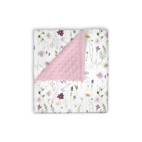 EyMzcod Mink Baby Girls Blankets Pink Purple Floral, Watercolor Wildflower Soft Double Layer Dotted Backing Receiving Swaddle, Flower Newborn Infant Toddler Nursery Crib Bedding Shower Gift 30 x 40 In