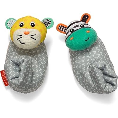 Infantino Foot Rattles, Zebra & Cheetah, Soft Baby Sock Rattles - Encourages Hand-Eye Coordination, Discovery Toy - Machine Washable