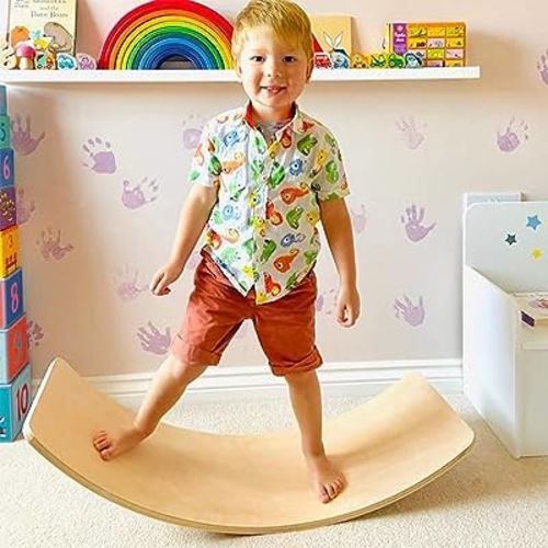 WOOD CITY Balance Board Kids, 35 Inch Wooden Wobble Board for Toddlers, Kids and Adults,Waldorf Toys, Curvy Rocker Board for Yoga and Exercise Indoor & Outdoor, Gifts for Kids Birthday and Christmas