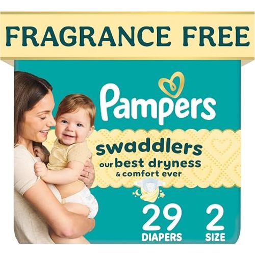 Pampers Swaddlers Diapers, Size 2 (10-22 lbs), 29 Count, Fragrance Free, Hypoallergenic, Absorbent, Pediatrician Recommended, Skin Safe