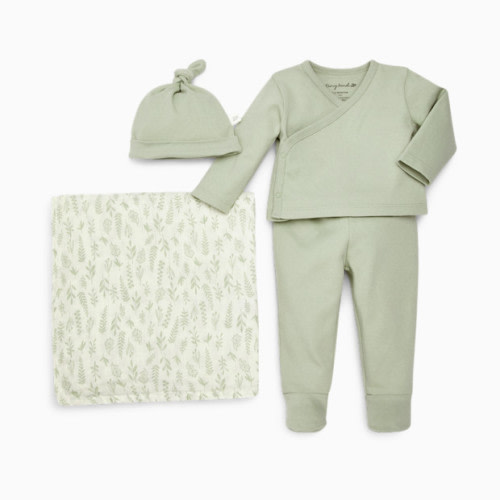 Tiny Kind New Arrivals Organic Cotton 4-Piece Gift Set - Sage Multi Leaf, Newborn