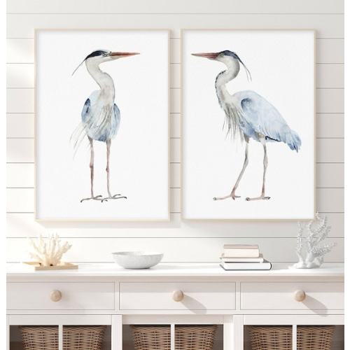 Great Blue Heron Watercolor Set of 2 Prints, Minimalist Modern Wall Decor, Water Bird Illustration, Coastal House Art, Large Artwork - Etsy