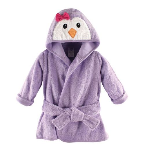 Luvable Friends Baby Girl Cotton Animal Face Bathrobe, Girl Penguin, One Size